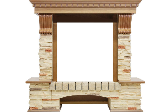 Каминокомплект Pierre Luxe - Дуб / Сланец с очагом Fobos FX Brass