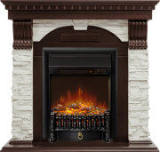 Каминокомплект Dublin угловой - Темный дуб / Сланец белый с очагом Fobos FX M Black RC