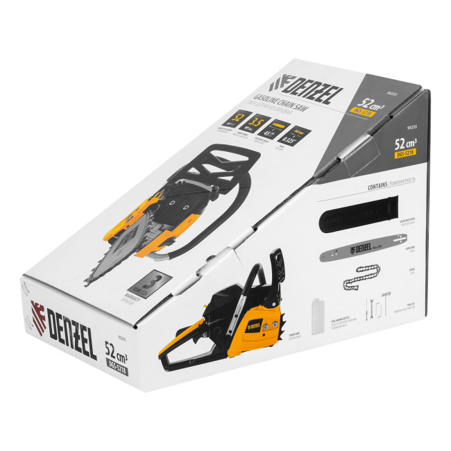 Пила цепная бензиновая DGS-5218, шина 45 см, 52 см3, 3.5 л.с, шаг 0.325, паз 1.5 мм, 72 звена Denzel