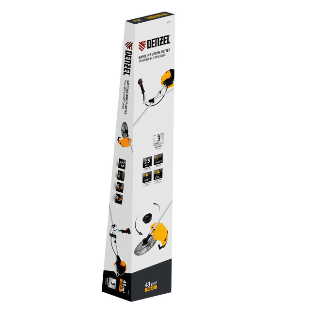 Триммер бензиновый DTL-43, 43 см3, неразъемная штанга, состоит из 2 частей Denzel